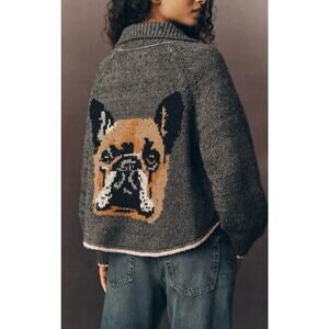 Anthropologie Pilcro the Jesse Dog Cardigan Sweater S French Bulldog